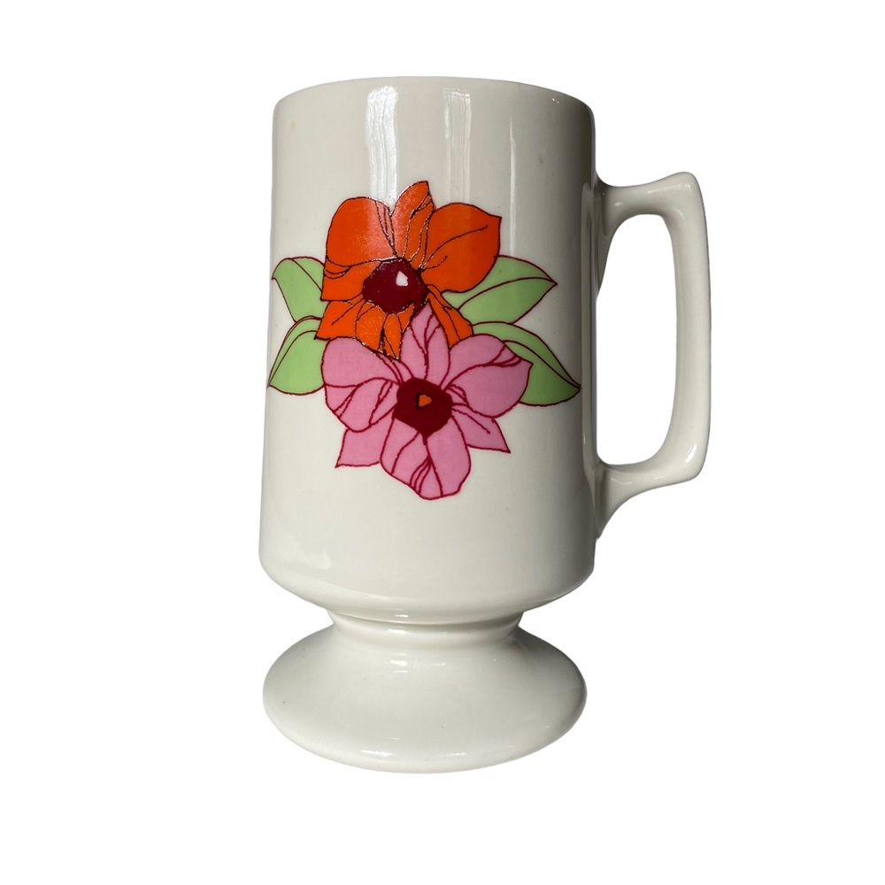 Vintage 1985 Floral Footed Ceramic Coffee Mug Tea Cup With Handle GE Lamp Naed